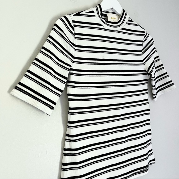 NWT Anthropologie Maeve Women's Stripe Mock Neck Ribbed Top Black White XS‎ - Picture 5 of 10